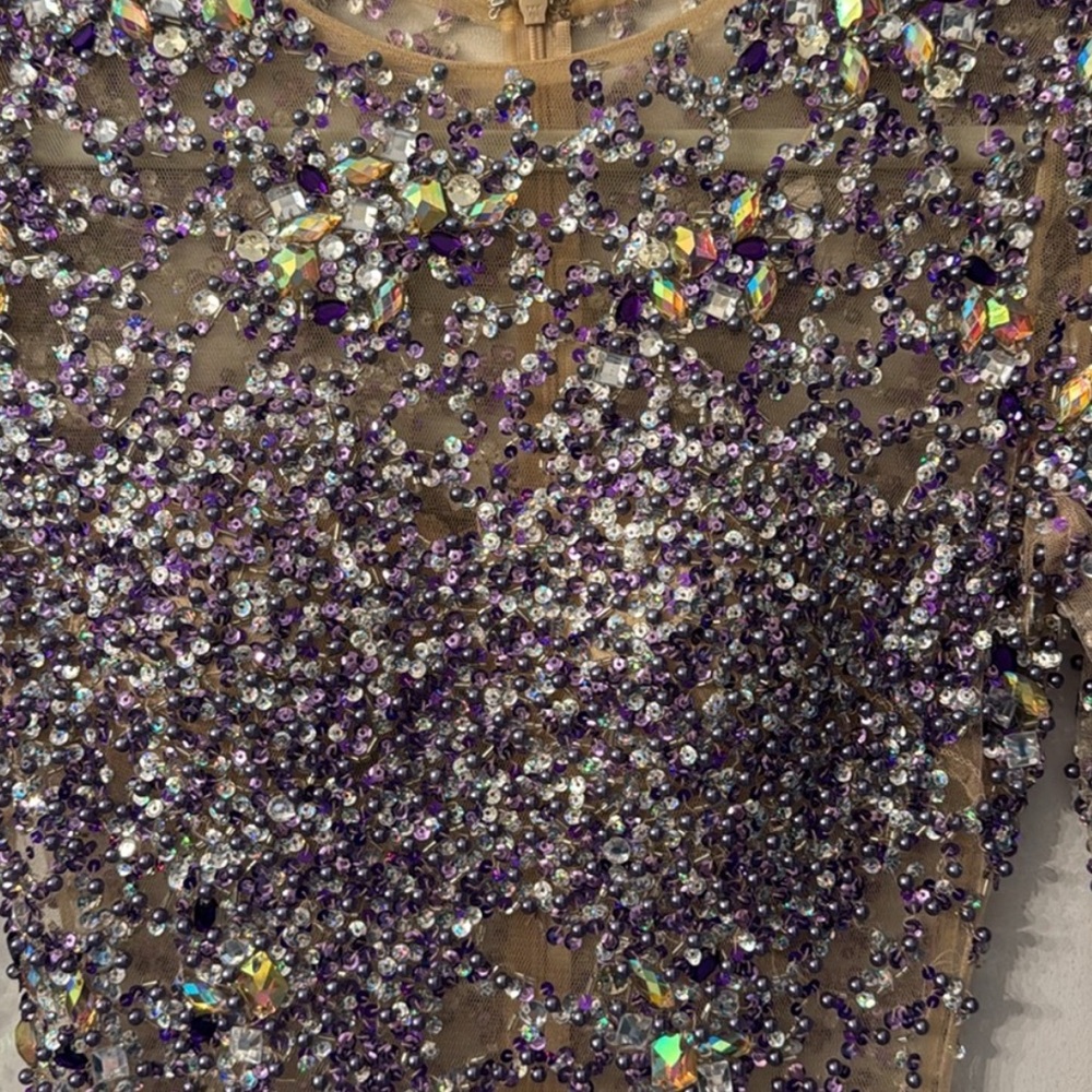 Jovani Lavender Sequin Long Sleeve Mini Dress - Picture 4 of 7
